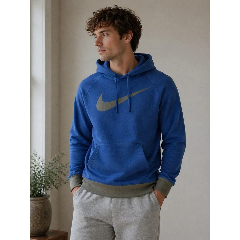 Nike Hoodie Mens Large Blue Therma Fit Pullover Swoosh Athletic 576936-402